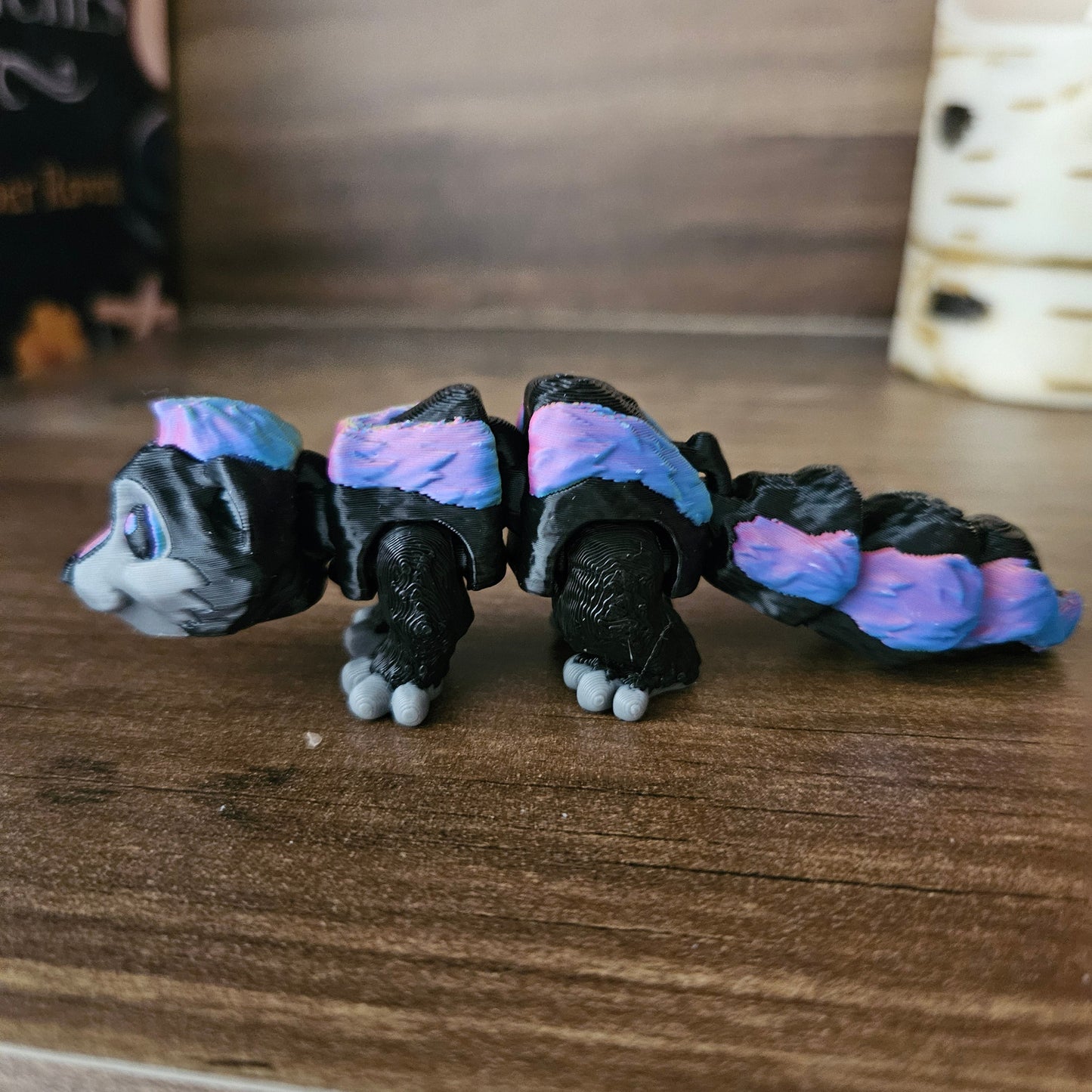 3D Printed Articulated Skunk |Rainbow color | Mini Posable Bookcase Critter  | Cute Desk Fidget
