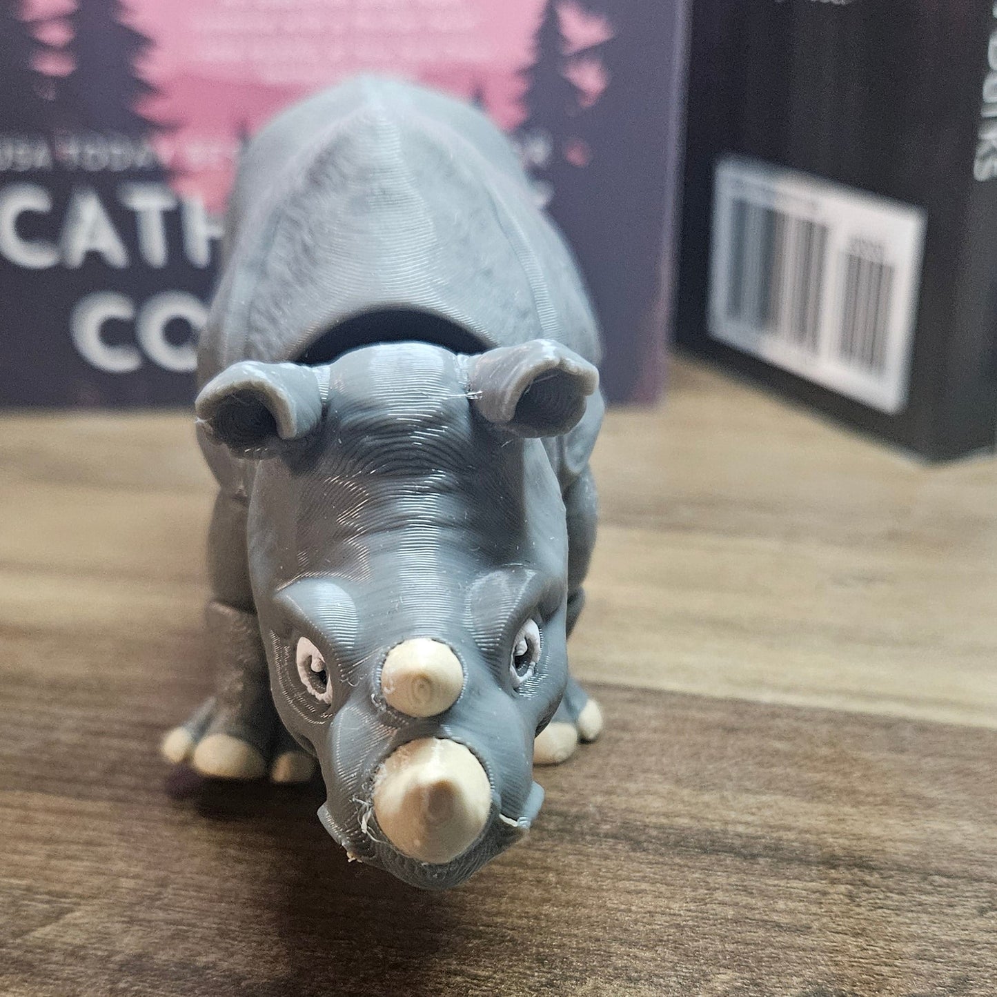 3D Printed Articulated Rhino | Large Posable Animal Figure | Bookshelf Decor Companion