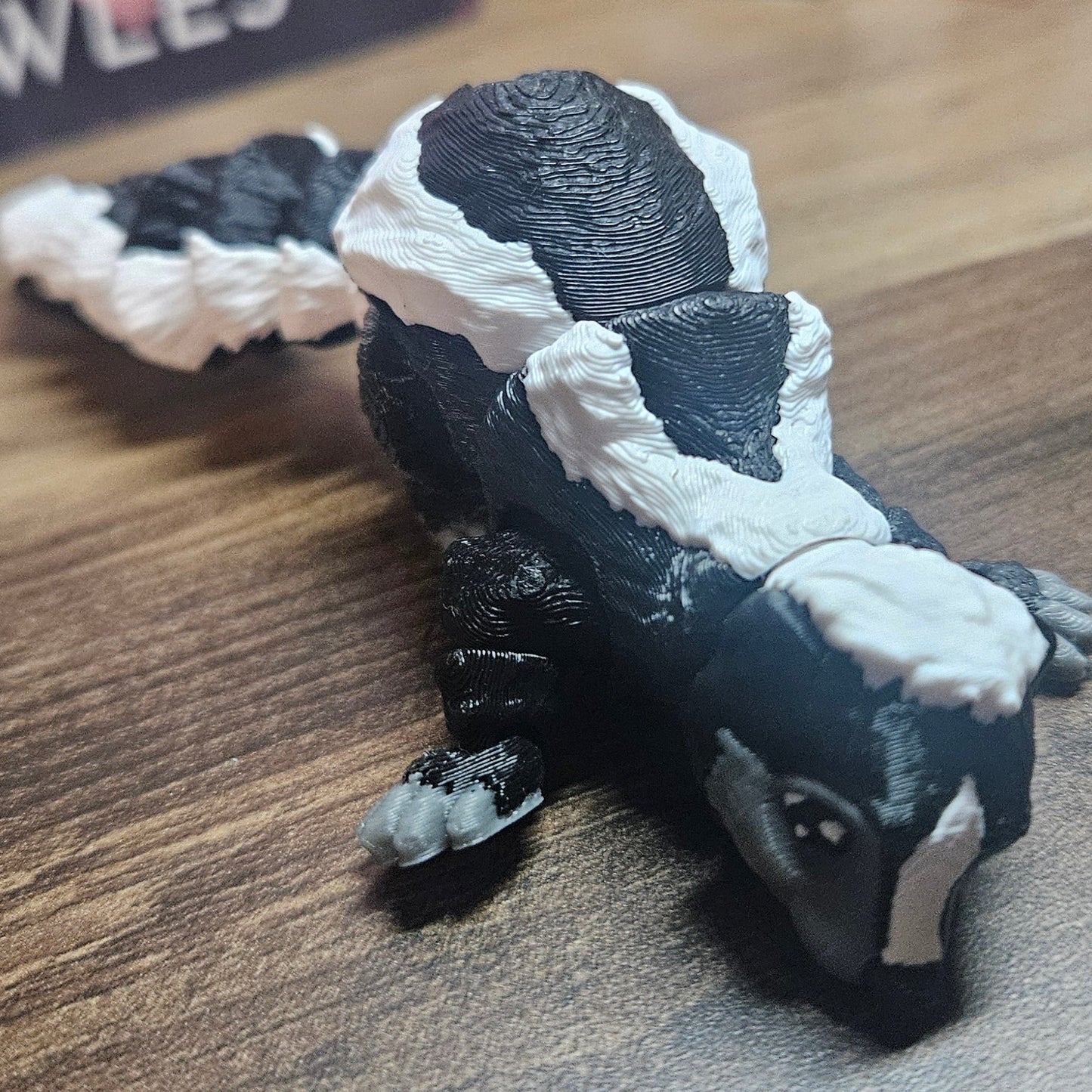 3D Printed Articulated Skunk | Cute Black & White Posable Skunk Toy | Desk Fidget Decor