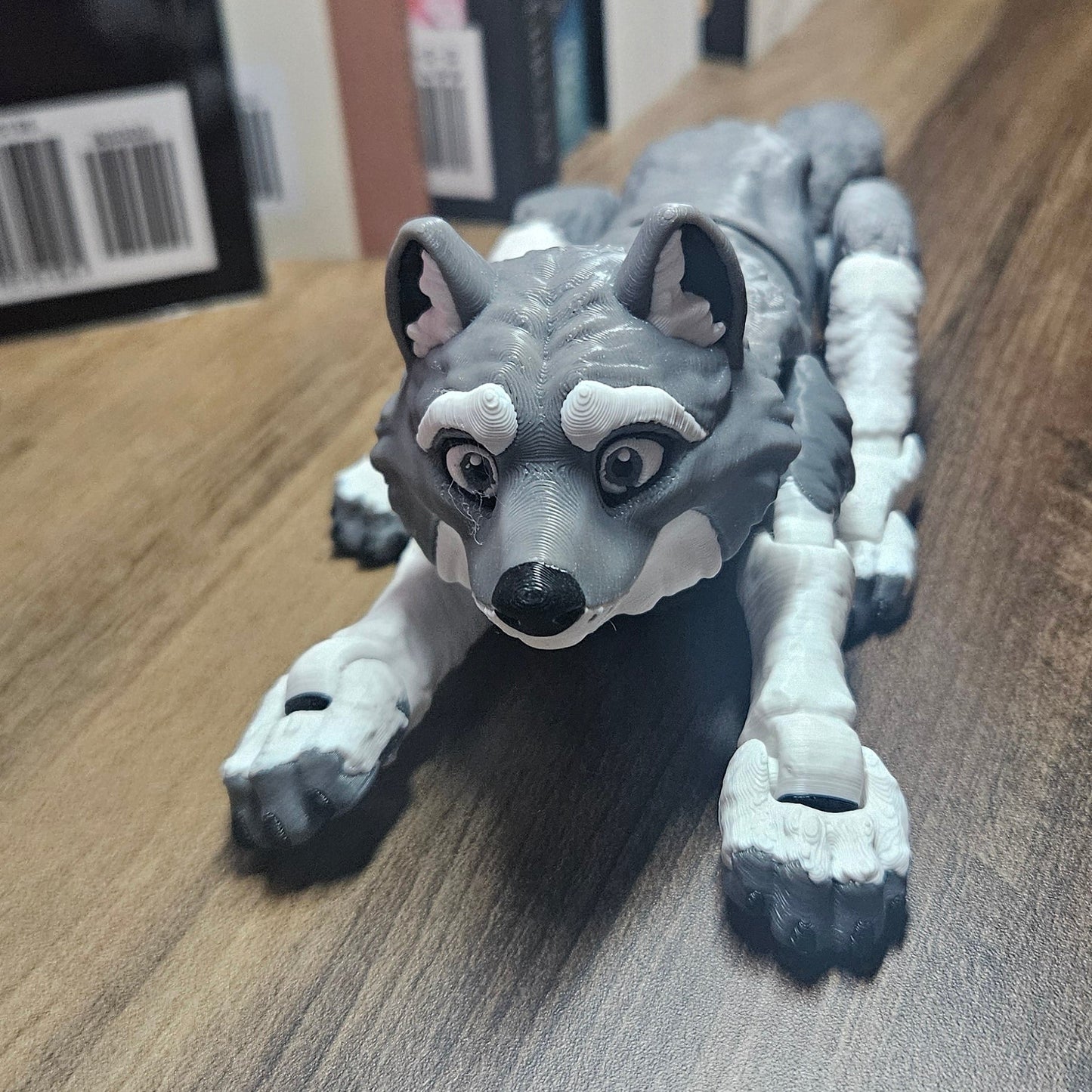 3D Printed Articulated Wolf | Large Posable Animal Figure | Bookshelf Decor Companion