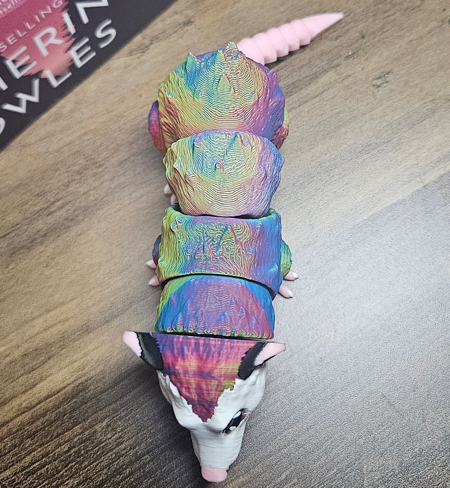 Rainbow 3D Printed Articulated Possum | Cute Posable Possum Toy | Colorful Desk Fidget Decor