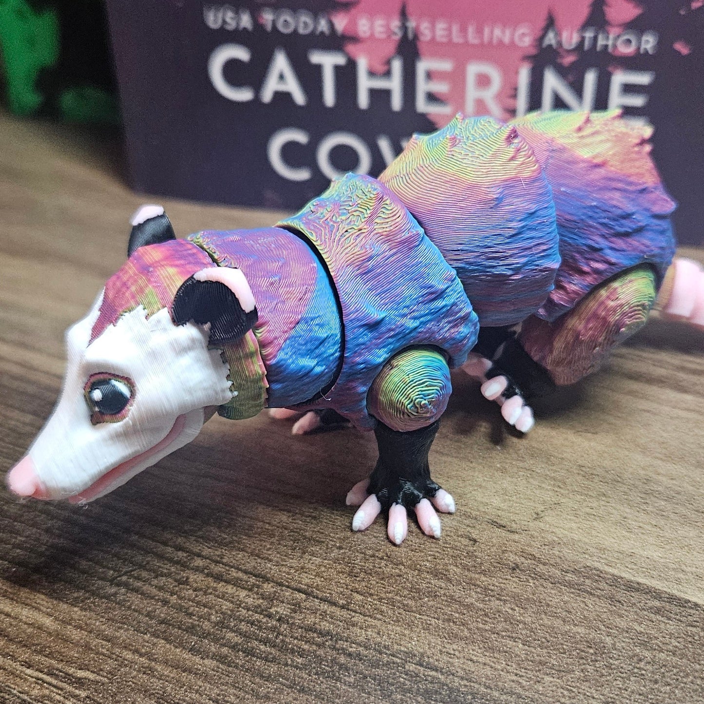 Rainbow 3D Printed Articulated Possum | Cute Posable Possum Toy | Colorful Desk Fidget Decor